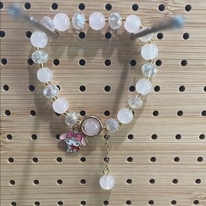 Pink and Clear Beaded Bracelet with Charm